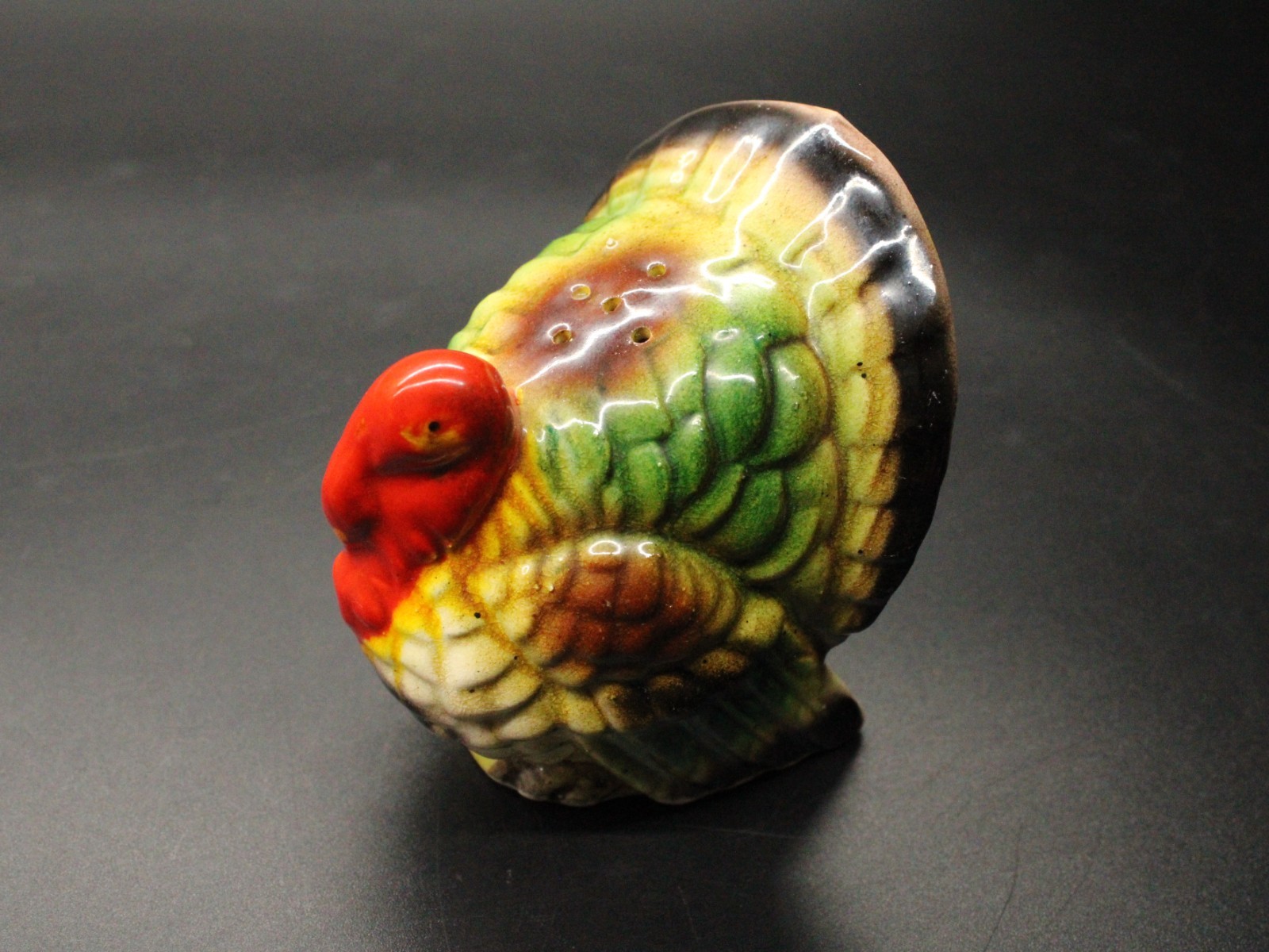 Vintage JB Ceramic Turkey Salt Shaker Made In Japan Bright Red Green Yellow