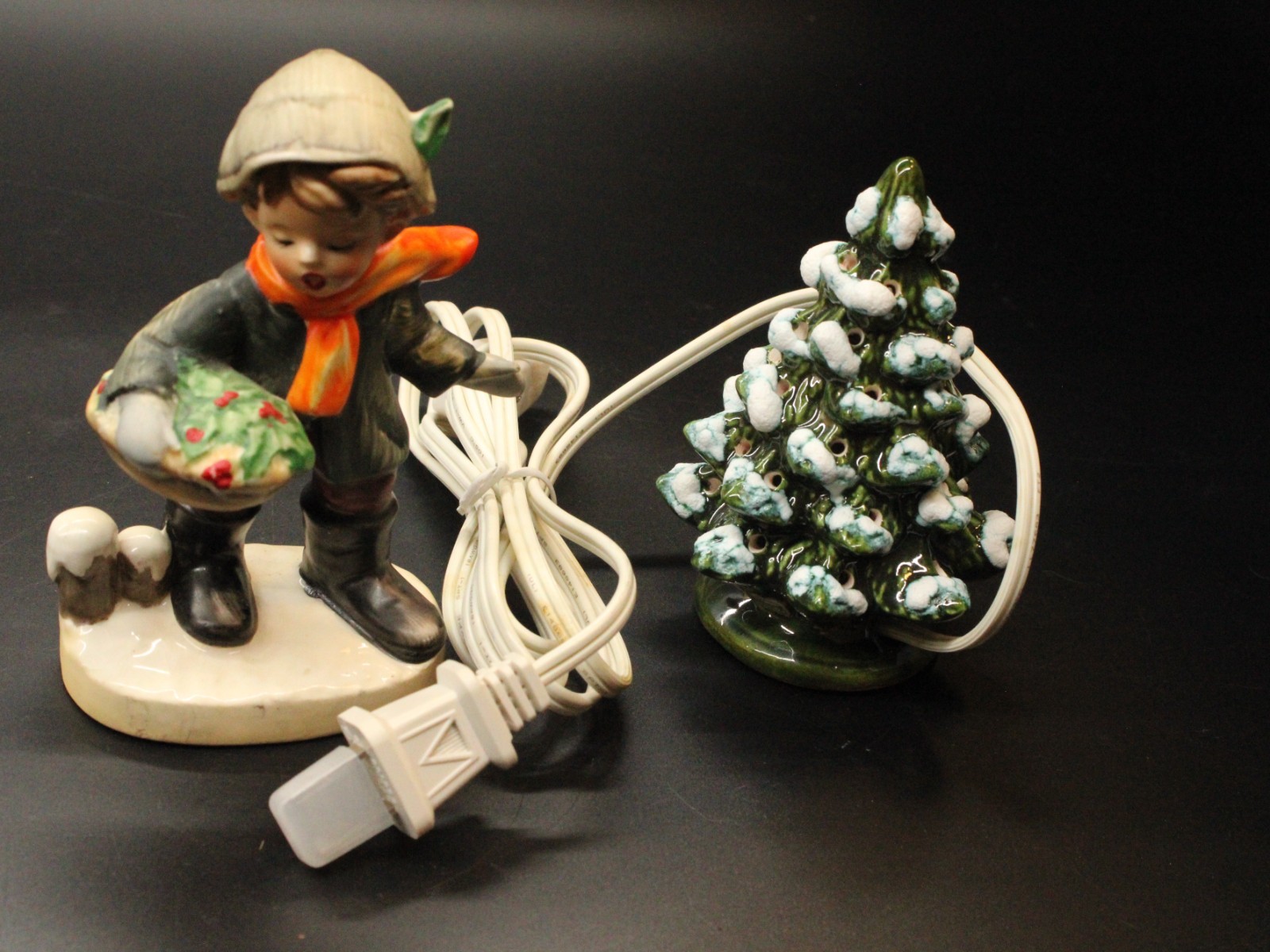 Vintage Napcoware Boy Holly Basket Porcelain Figurine X8367 Japan & Lighted Tree