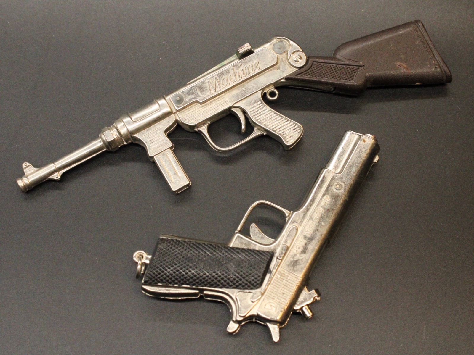 Vintage Chrome 45 Captain Jack Mini Cap Gun  & Victory Machine Gun Capone