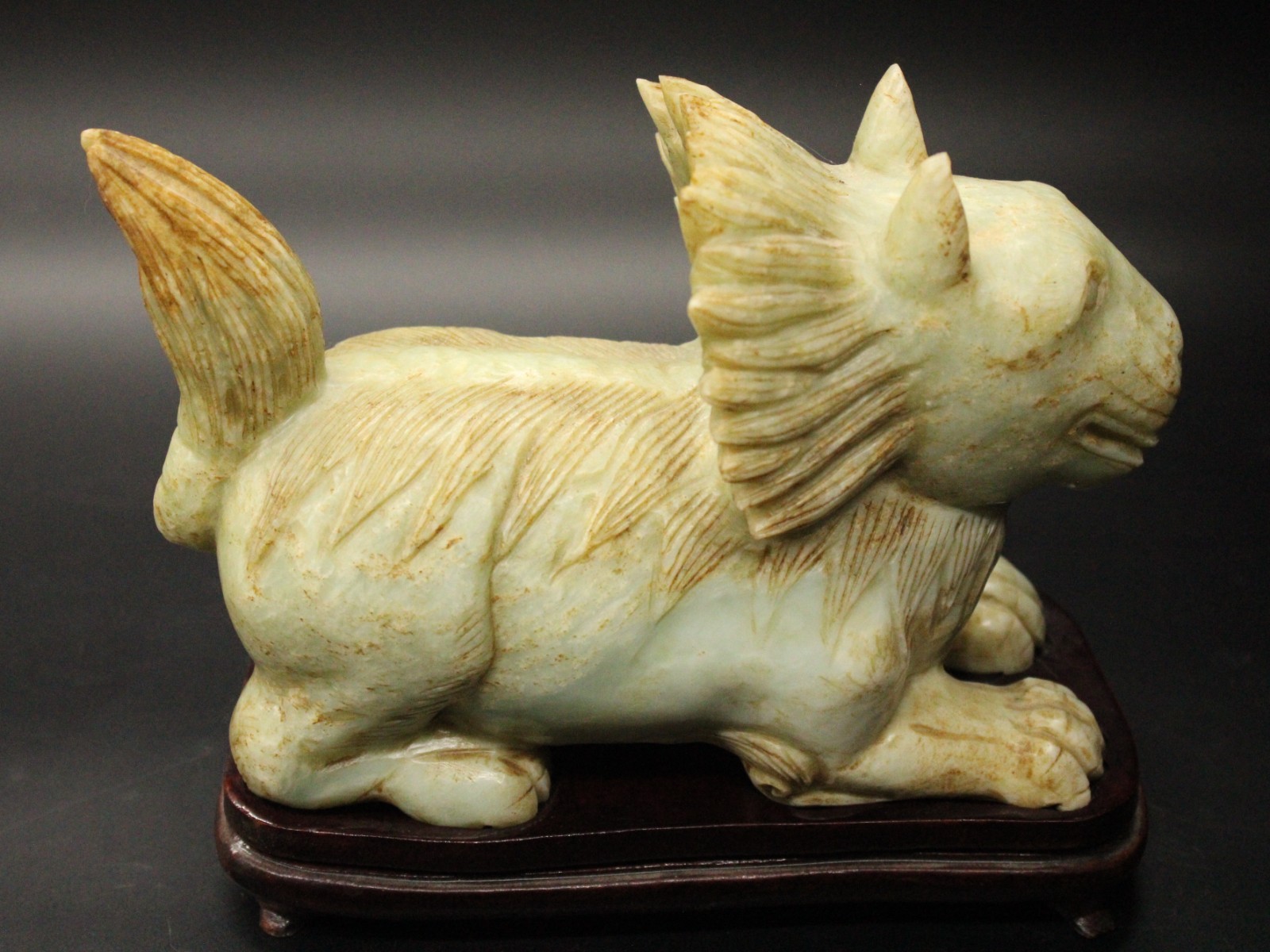 Chinese Foo Dog Sculpture -  Guardian Lion Green Soapstone Vintage 5 LB Large 7"