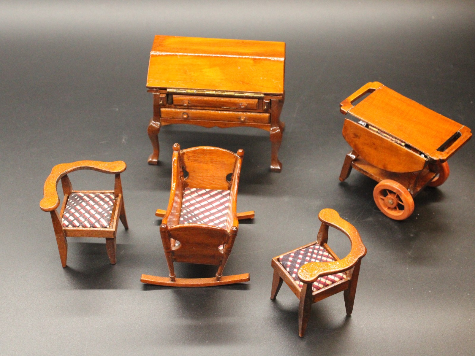Dollhouse Miniature Set - Crib Desk Chairs Table Cart 1:12