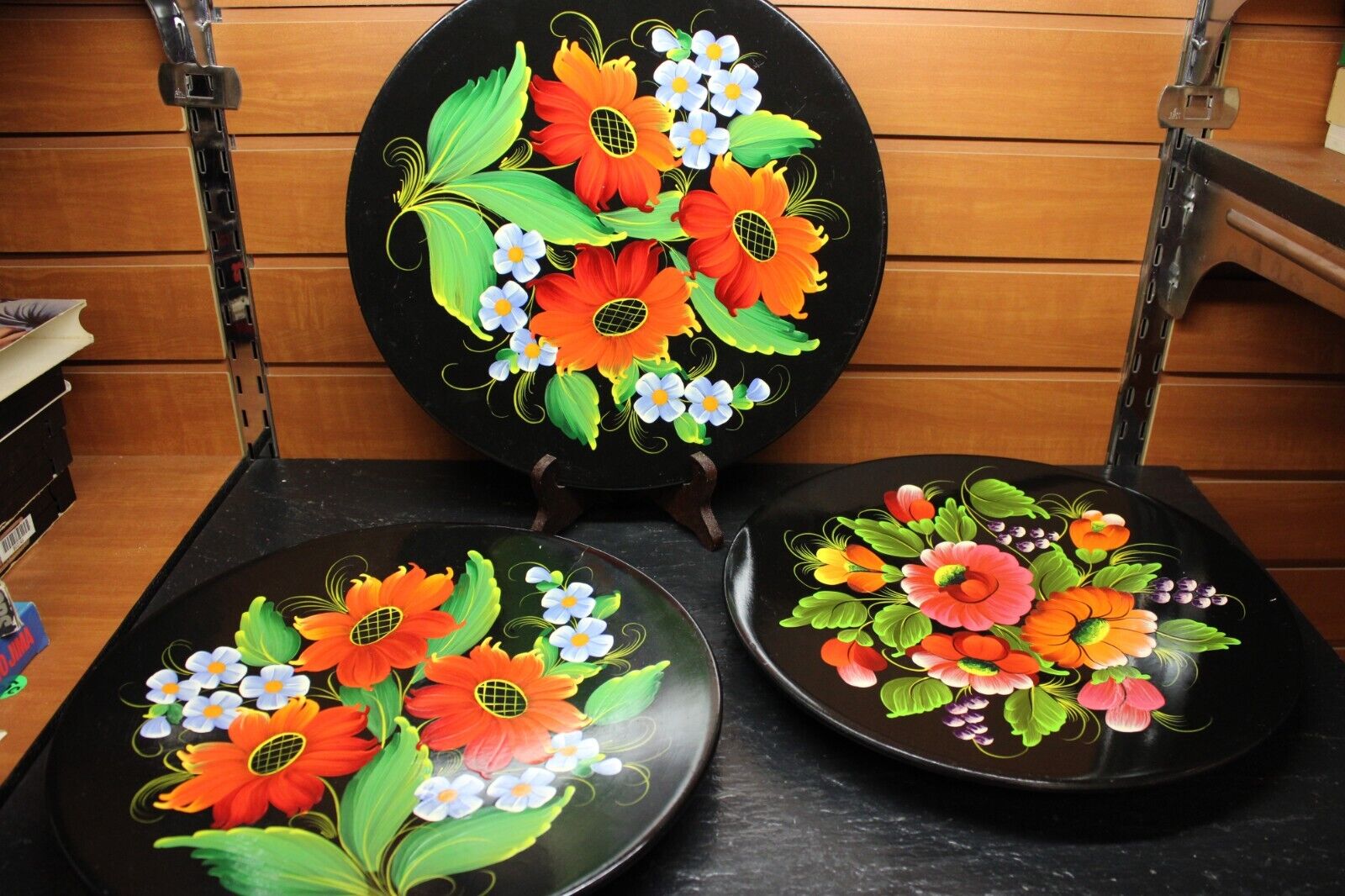 Ukraine Hand Painted Wooden Decor Set 3 Plates 5 Wooden Spoons Khokhloma - Image 7