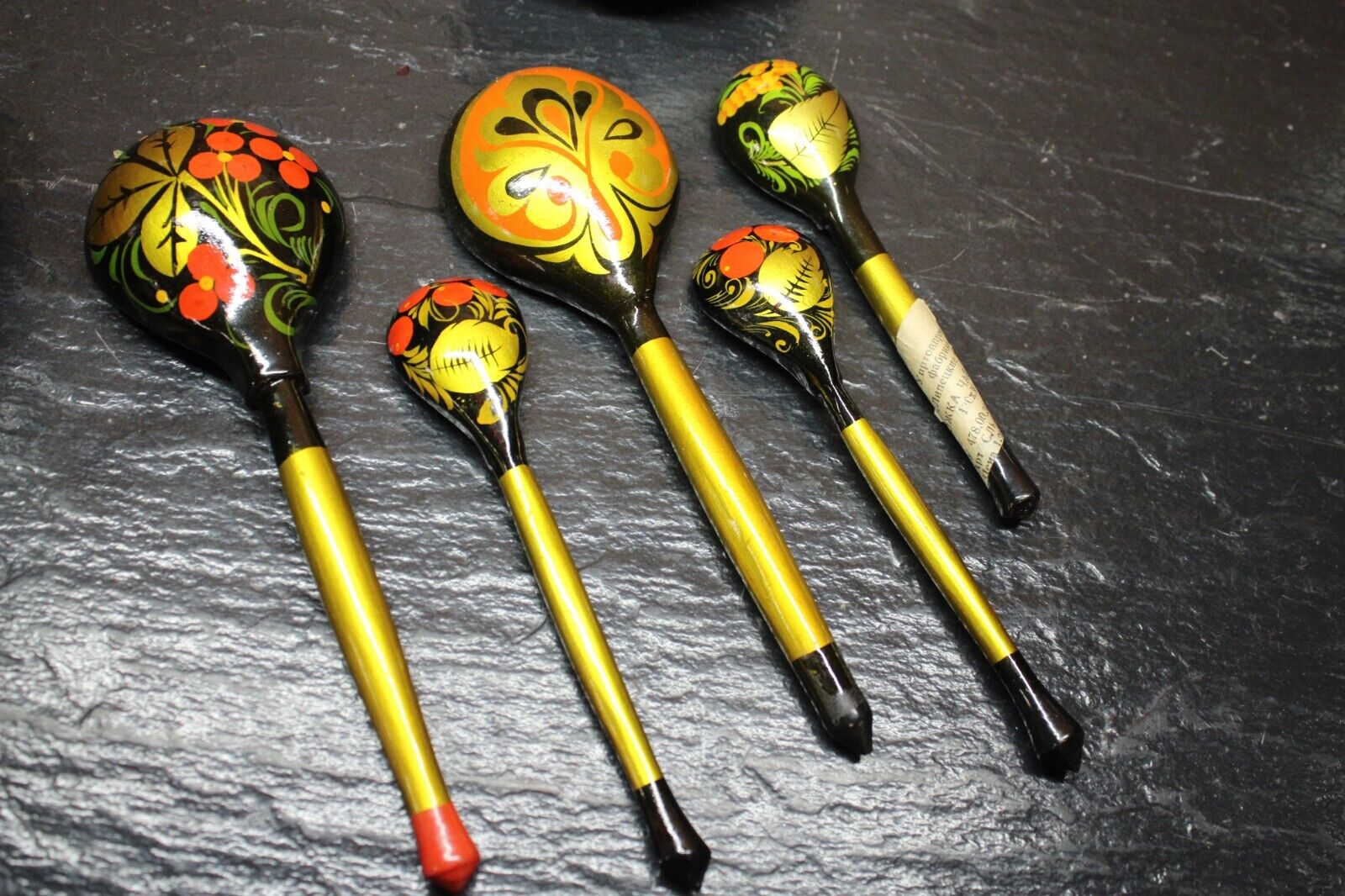 Ukraine Hand Painted Wooden Decor Set 3 Plates 5 Wooden Spoons Khokhloma - Image 8