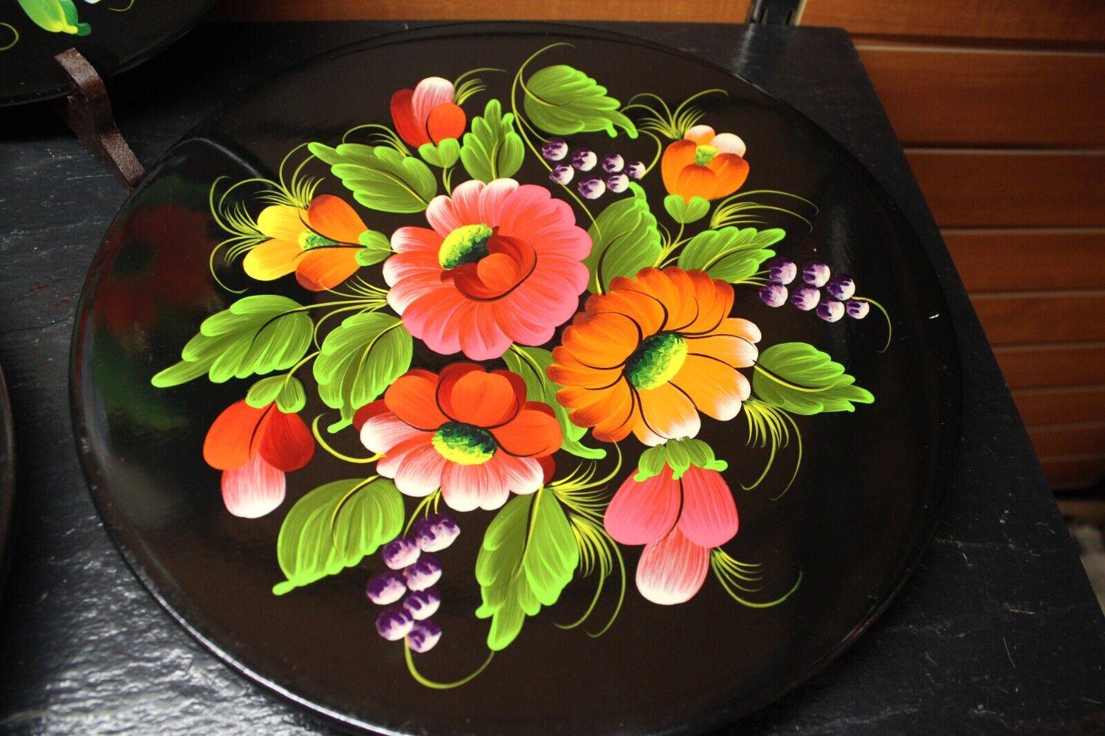 Ukraine Hand Painted Wooden Decor Set 3 Plates 5 Wooden Spoons Khokhloma - Image 9